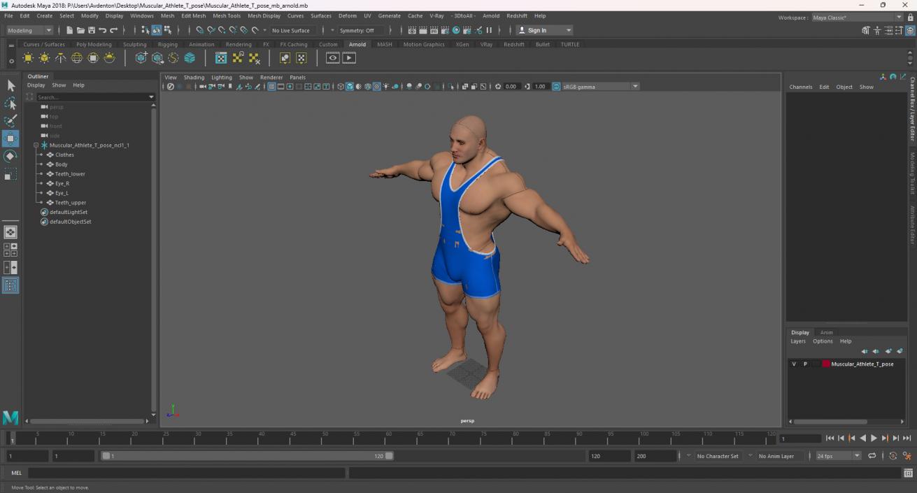 3D model Muscular Athlete T pose in Asics Blue Singlet