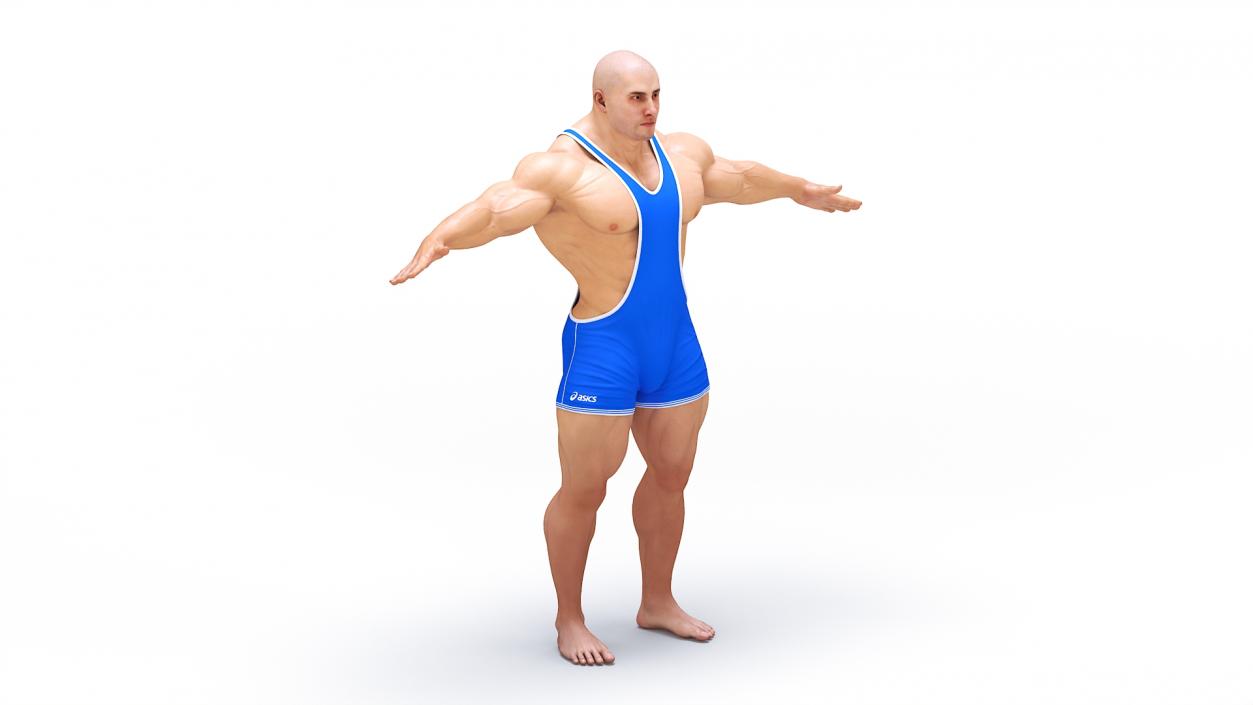 3D model Muscular Athlete T pose in Asics Blue Singlet