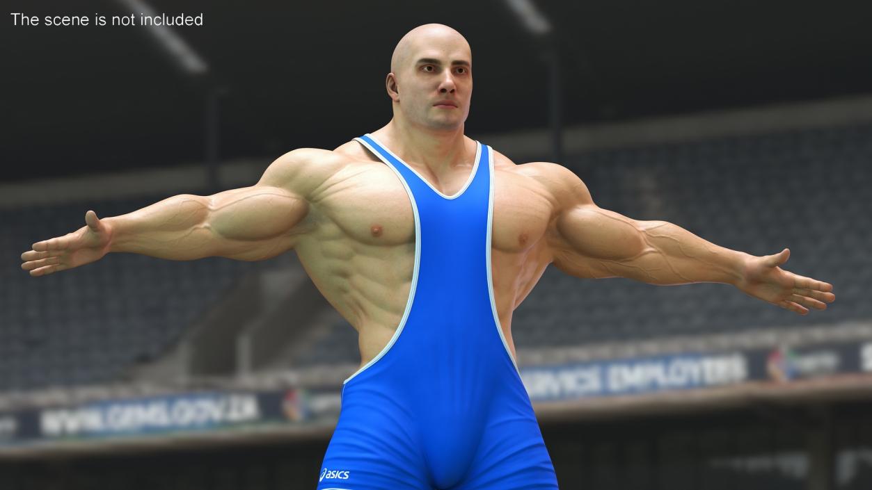 3D model Muscular Athlete T pose in Asics Blue Singlet