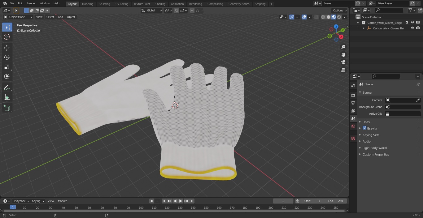 Cotton Work Gloves Beige 3D model