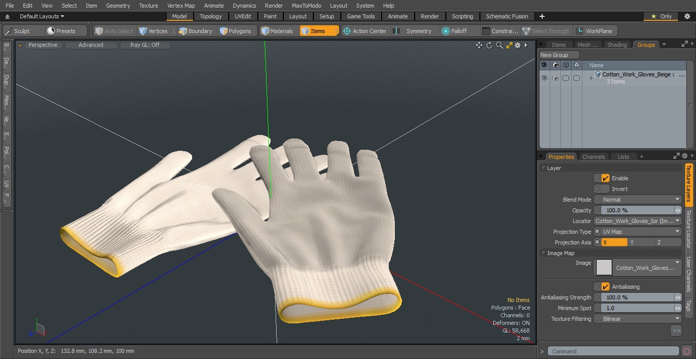 Cotton Work Gloves Beige 3D model