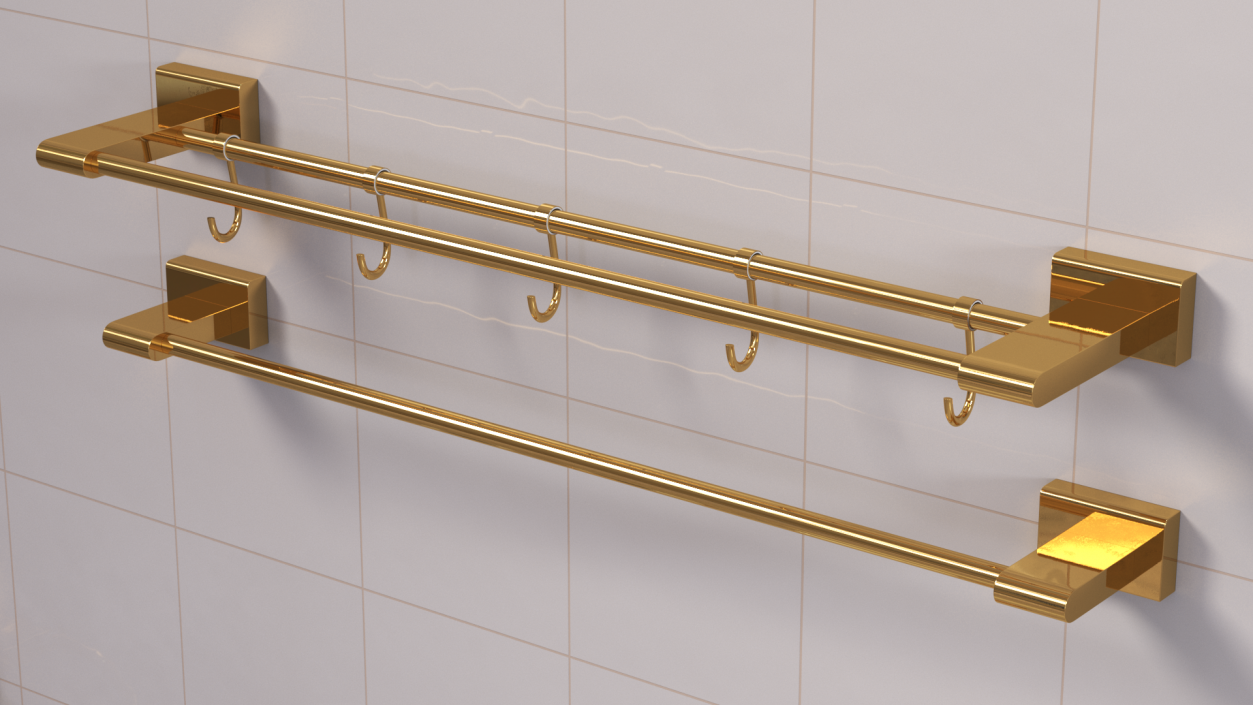 Double Towel Rack Gold 3D