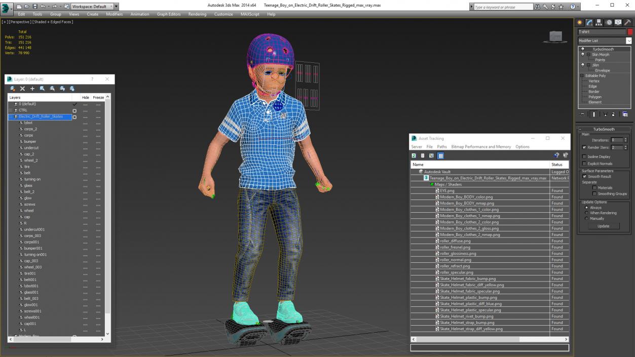 3D model Teenage Boy on Electric Drift Roller Skates Rigged