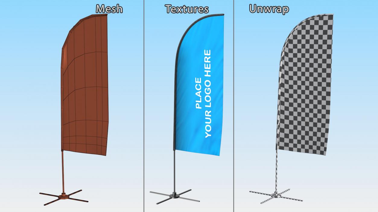 Feather Advertising Flag Banner Stand 3D