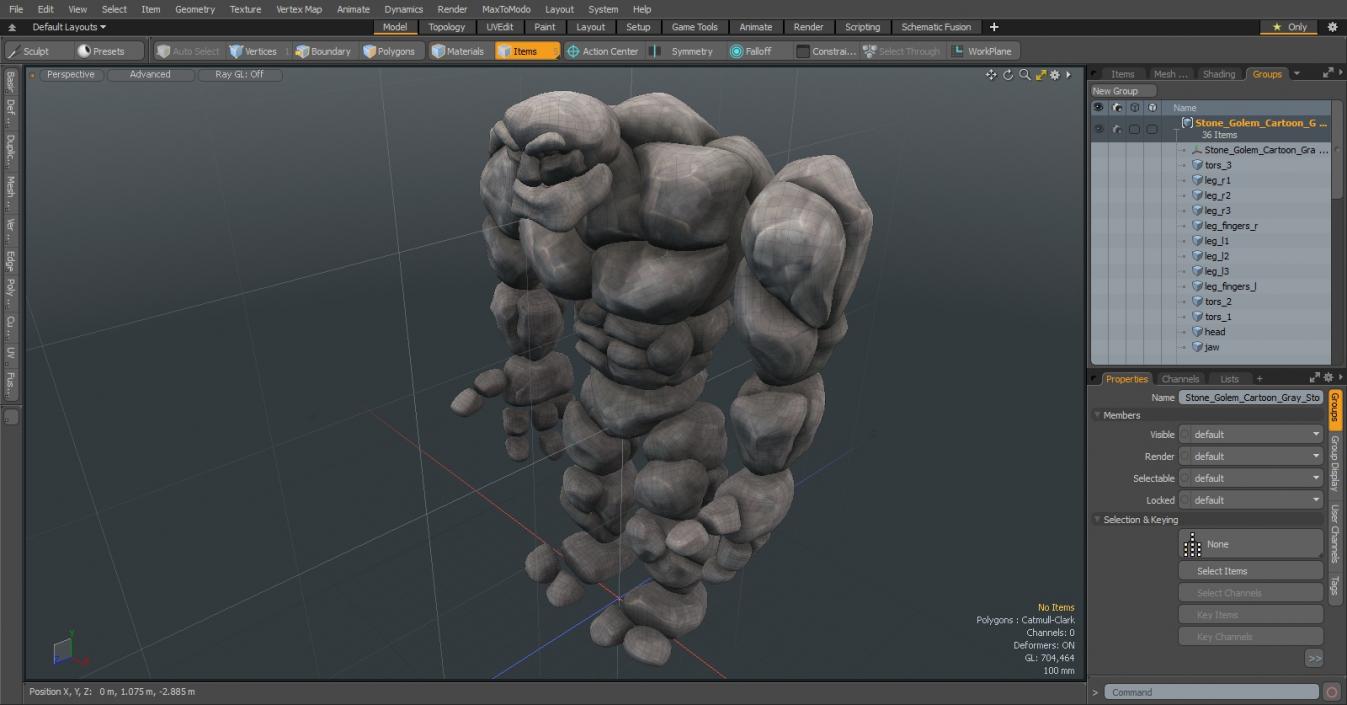 Stone Golem Cartoon Gray Stone Standing 3D model