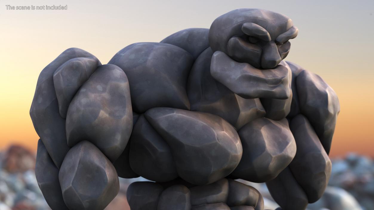 Stone Golem Cartoon Gray Stone Standing 3D model