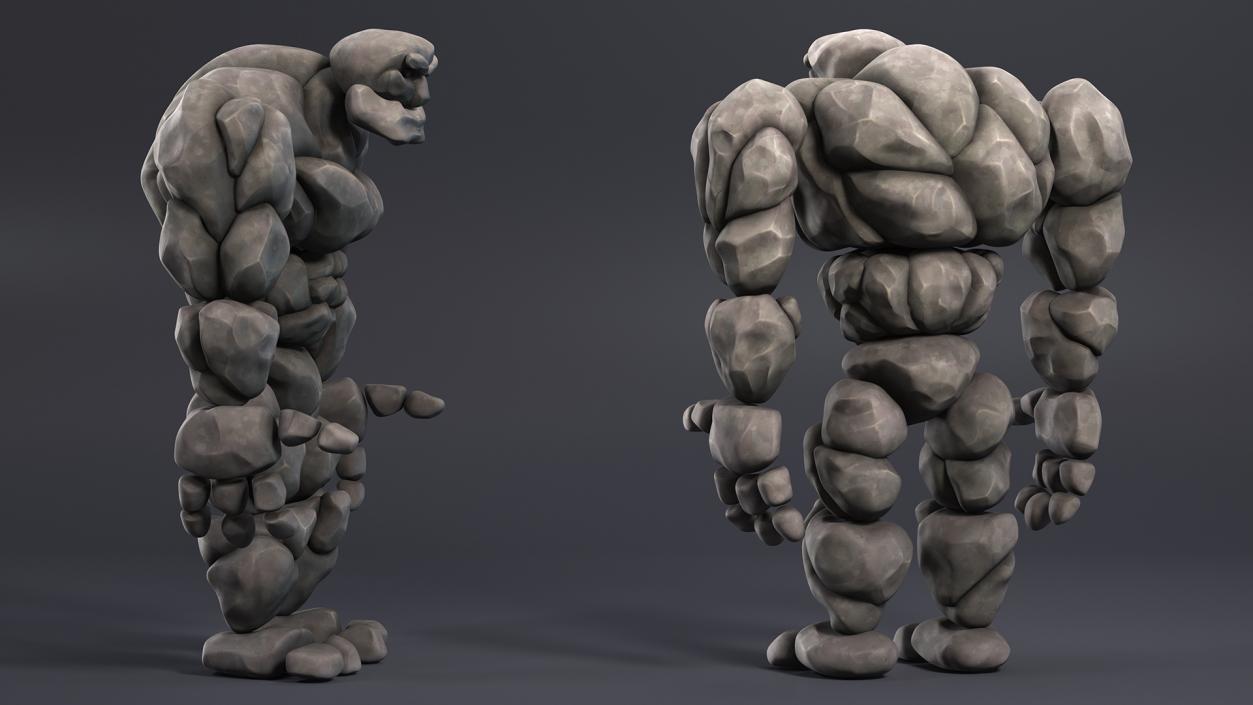 Stone Golem Cartoon Gray Stone Standing 3D model