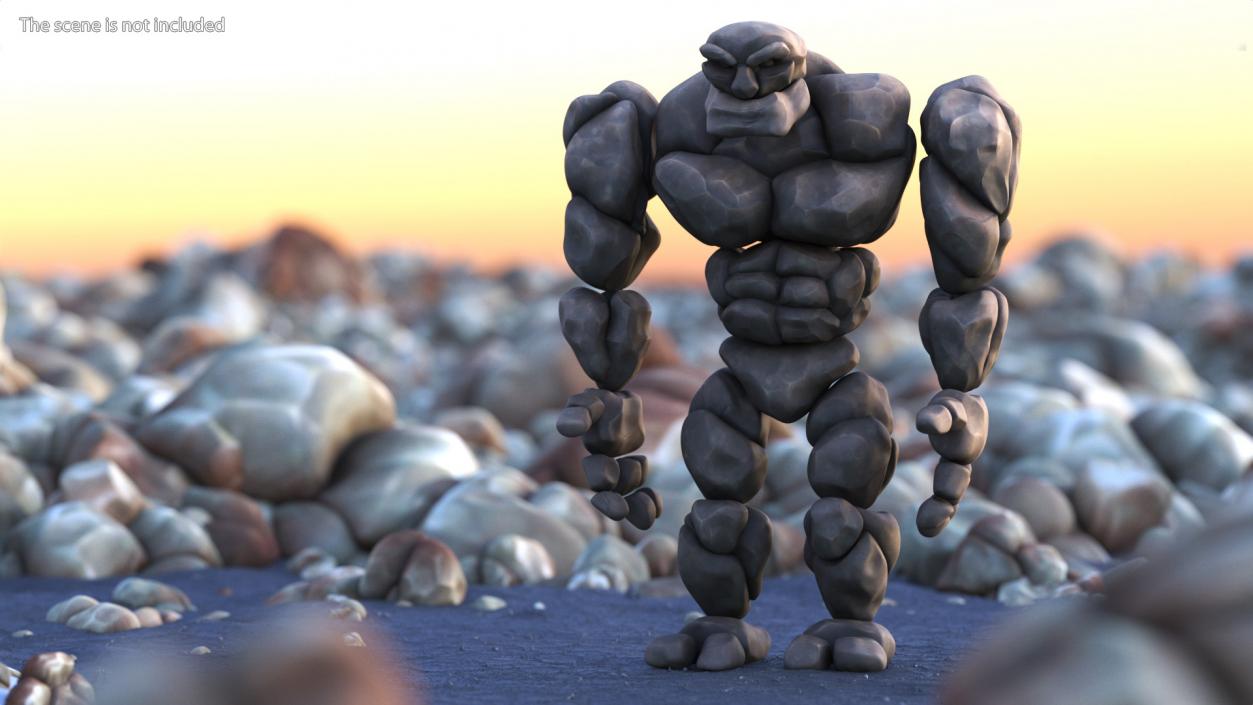 Stone Golem Cartoon Gray Stone Standing 3D model