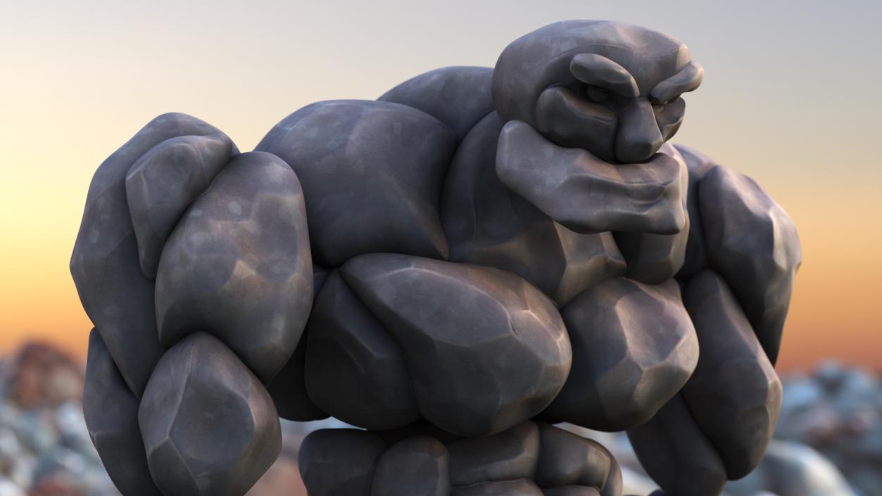 Stone Golem Cartoon Gray Stone Standing 3D model