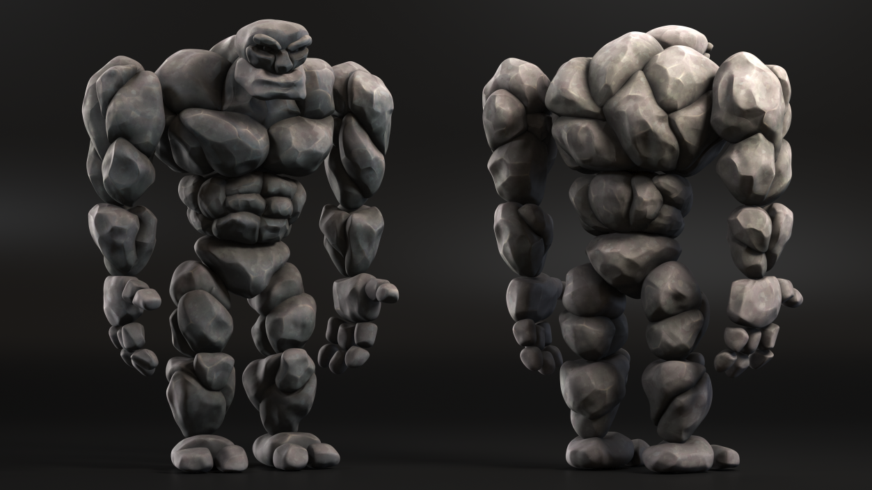 Stone Golem Cartoon Gray Stone Standing 3D model