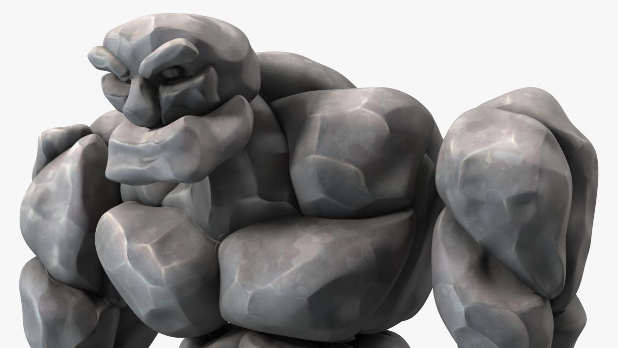 Stone Golem Cartoon Gray Stone Standing 3D model