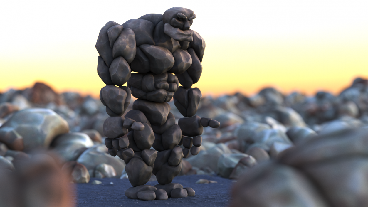 Stone Golem Cartoon Gray Stone Standing 3D model