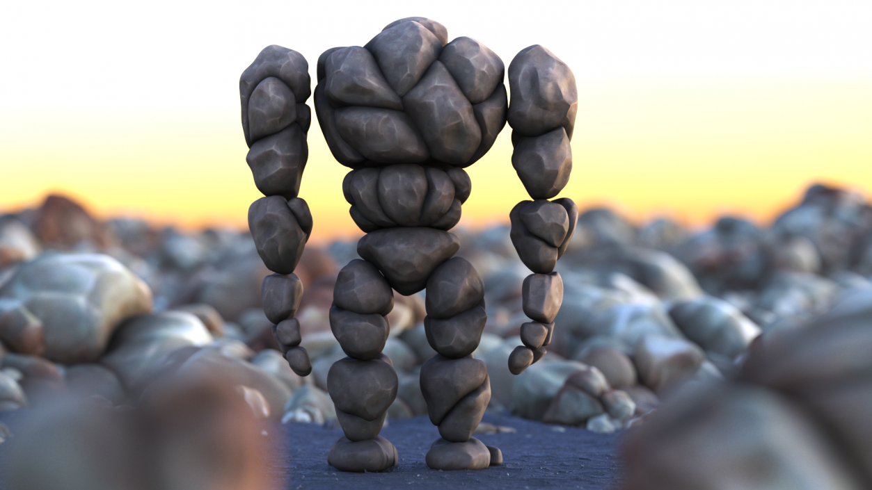 Stone Golem Cartoon Gray Stone Standing 3D model