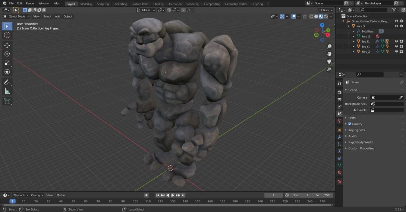 Stone Golem Cartoon Gray Stone Standing 3D model