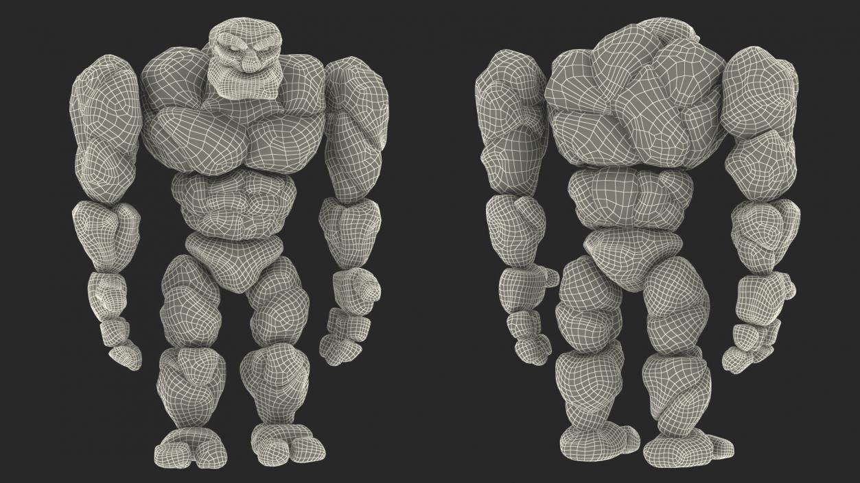 Stone Golem Cartoon Gray Stone Standing 3D model