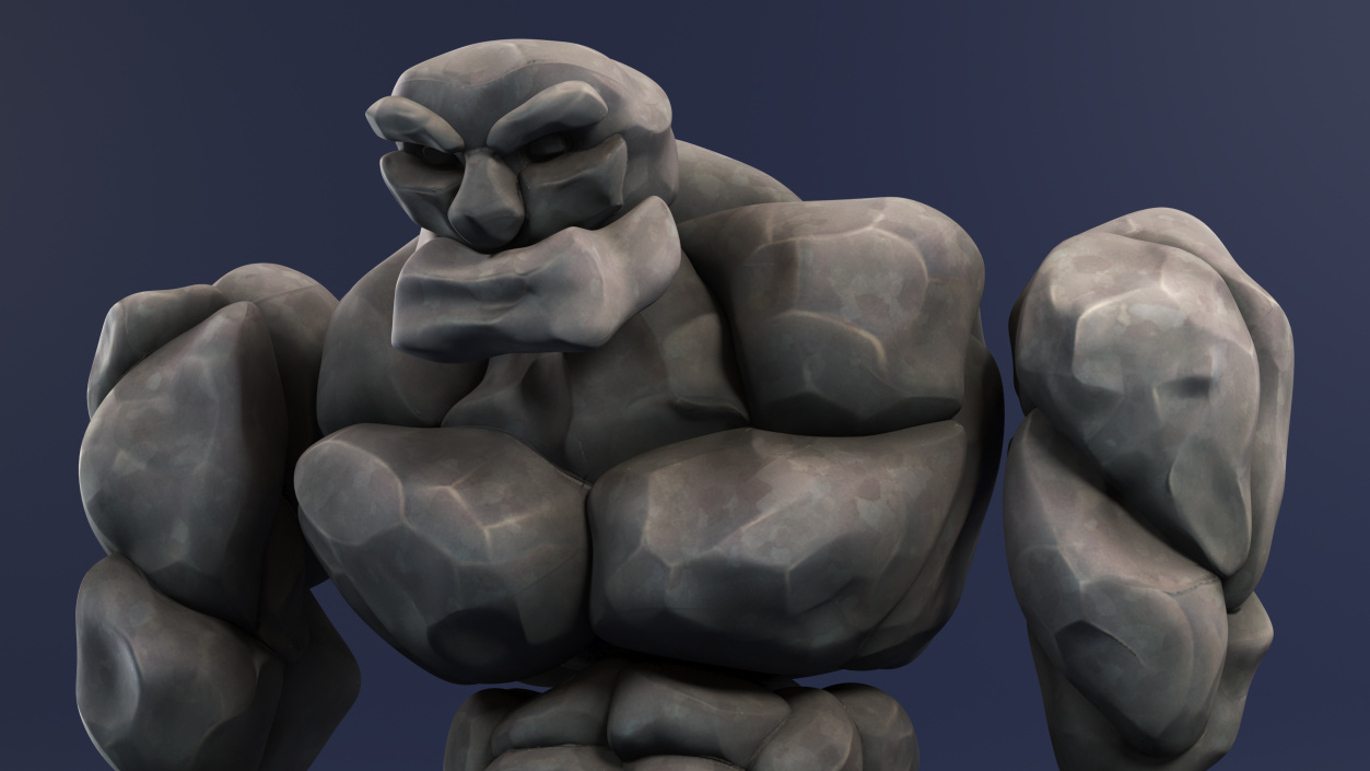 Stone Golem Cartoon Gray Stone Standing 3D model