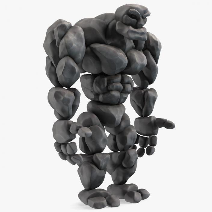 Stone Golem Cartoon Gray Stone Standing 3D model