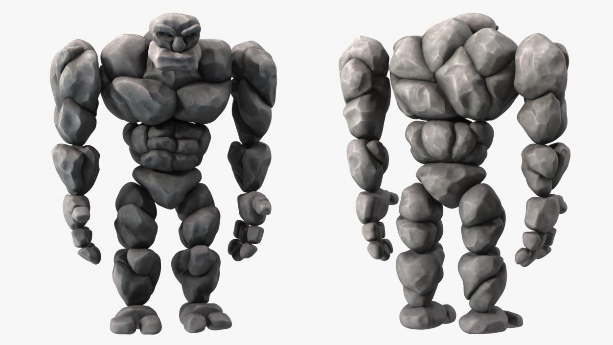 Stone Golem Cartoon Gray Stone Standing 3D model