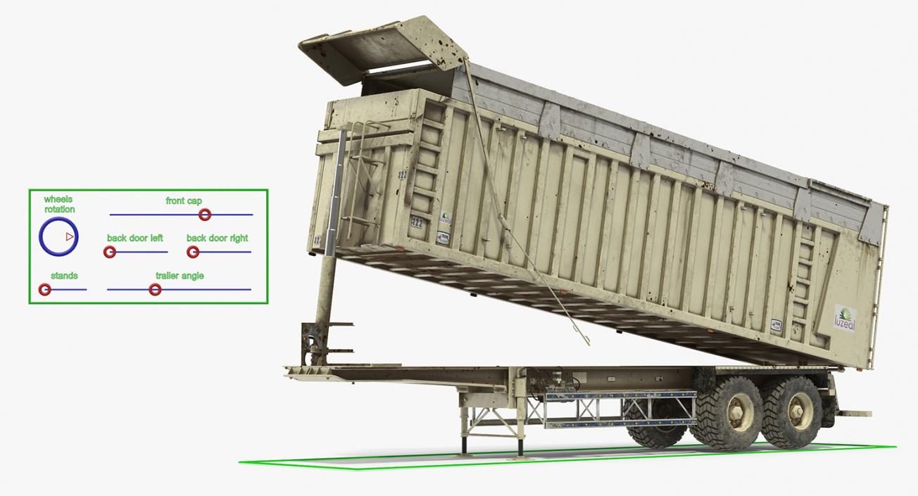 3D Combine Harvester Trailer Dirty Rigged model