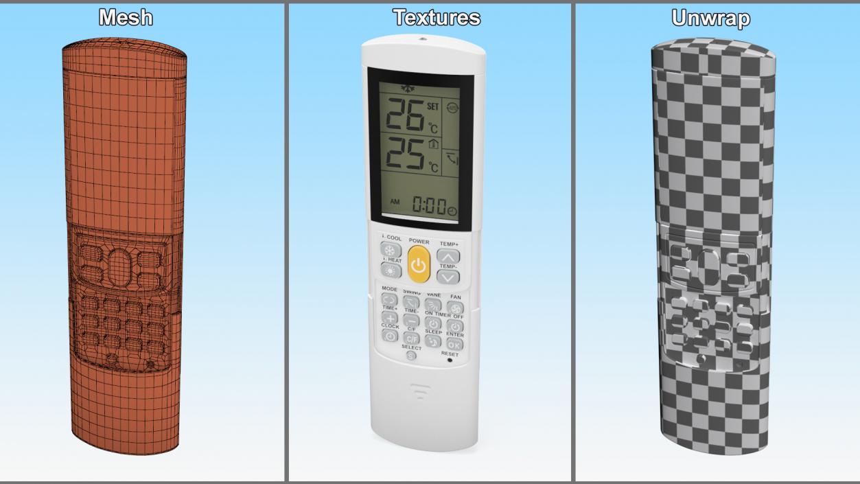 3D Air Conditioner Remote Control White