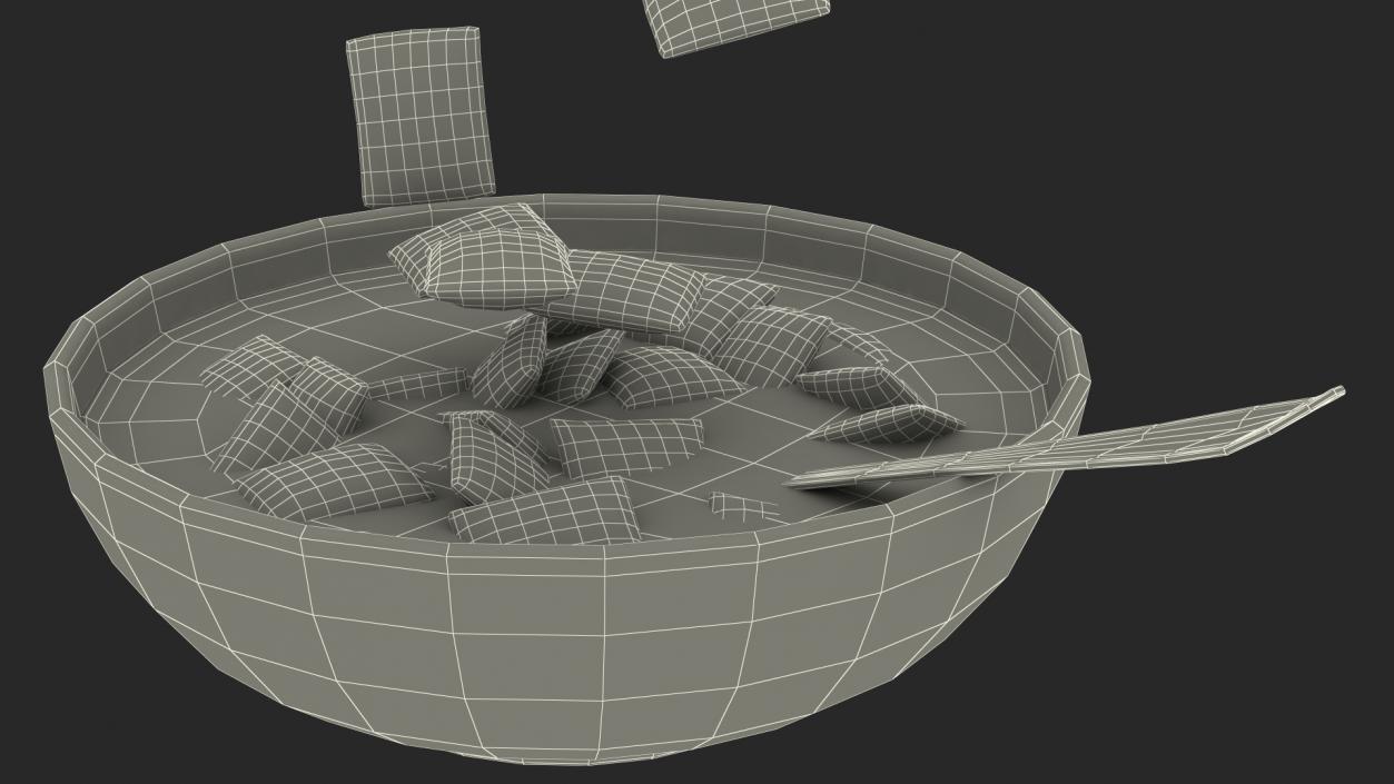 Breakfast Cereal Pads Falling in Bowl with Milk 3D