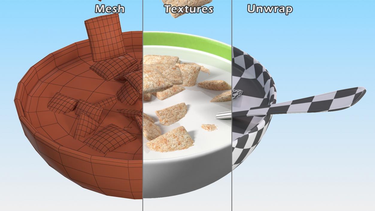 Breakfast Cereal Pads Falling in Bowl with Milk 3D