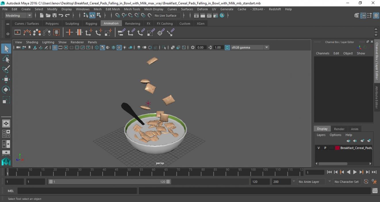 Breakfast Cereal Pads Falling in Bowl with Milk 3D