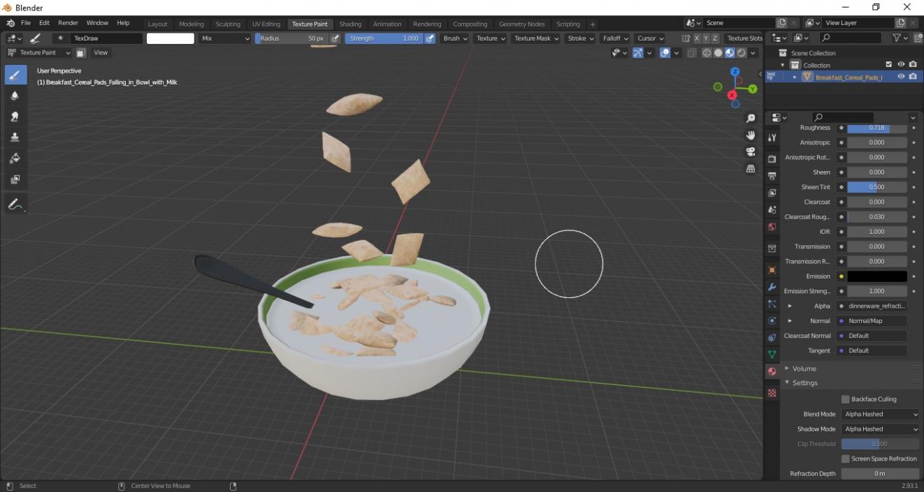 Breakfast Cereal Pads Falling in Bowl with Milk 3D