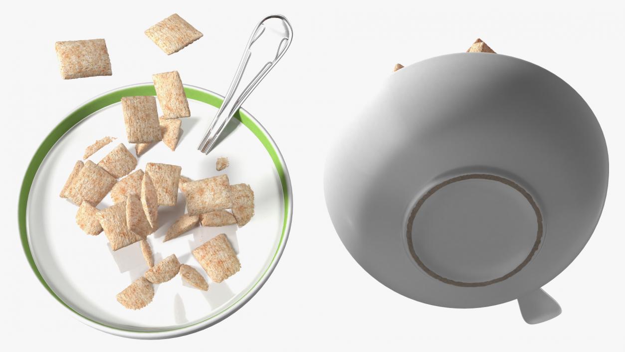 Breakfast Cereal Pads Falling in Bowl with Milk 3D