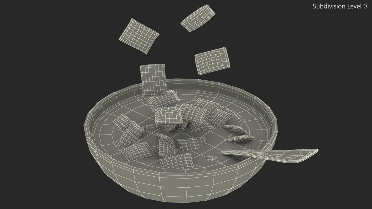 Breakfast Cereal Pads Falling in Bowl with Milk 3D