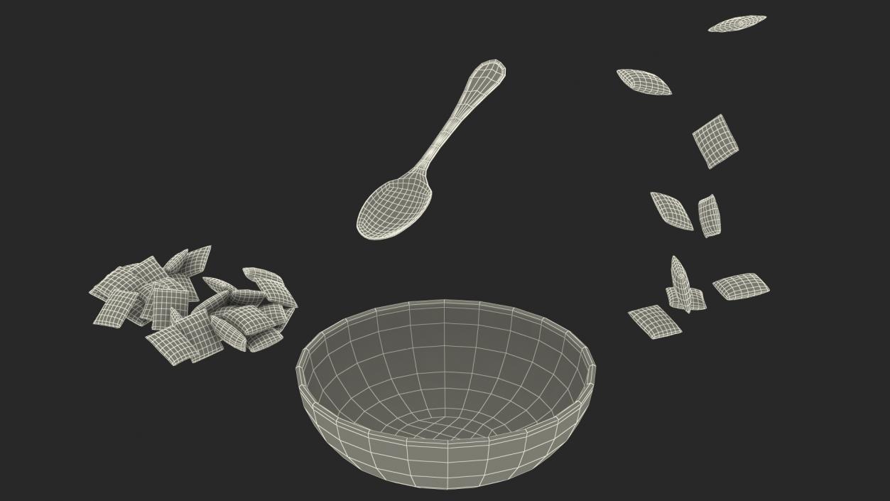 Breakfast Cereal Pads Falling in Bowl with Milk 3D