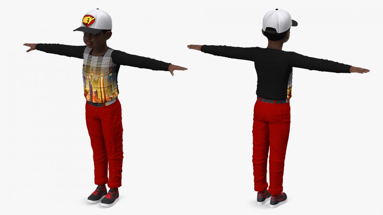 3D model Black Child Boy Street Style T-Pose