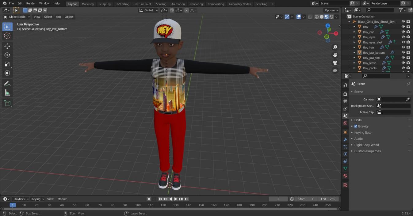 3D model Black Child Boy Street Style T-Pose