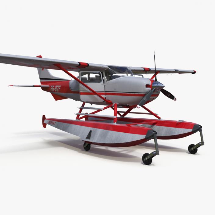 3D Seaplane Cessna 182 with Floats Rigged model