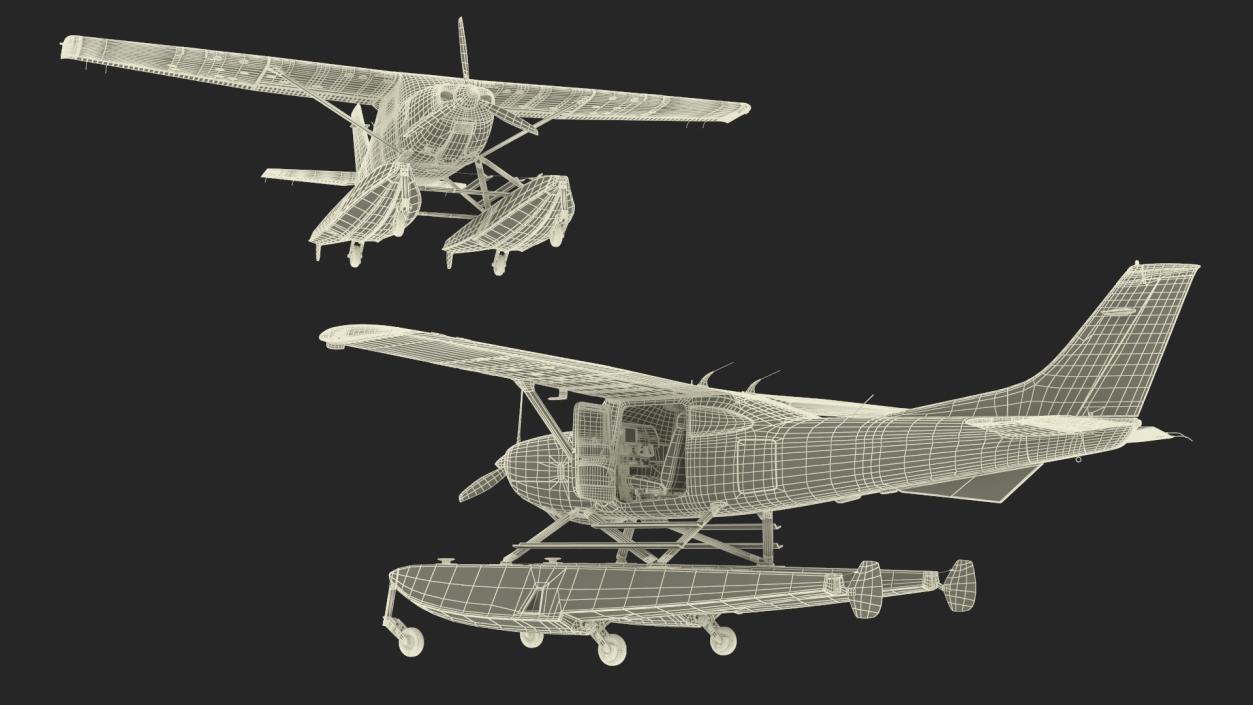 3D Seaplane Cessna 182 with Floats Rigged model