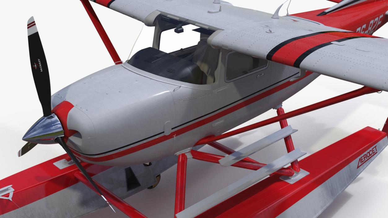 3D Seaplane Cessna 182 with Floats Rigged model