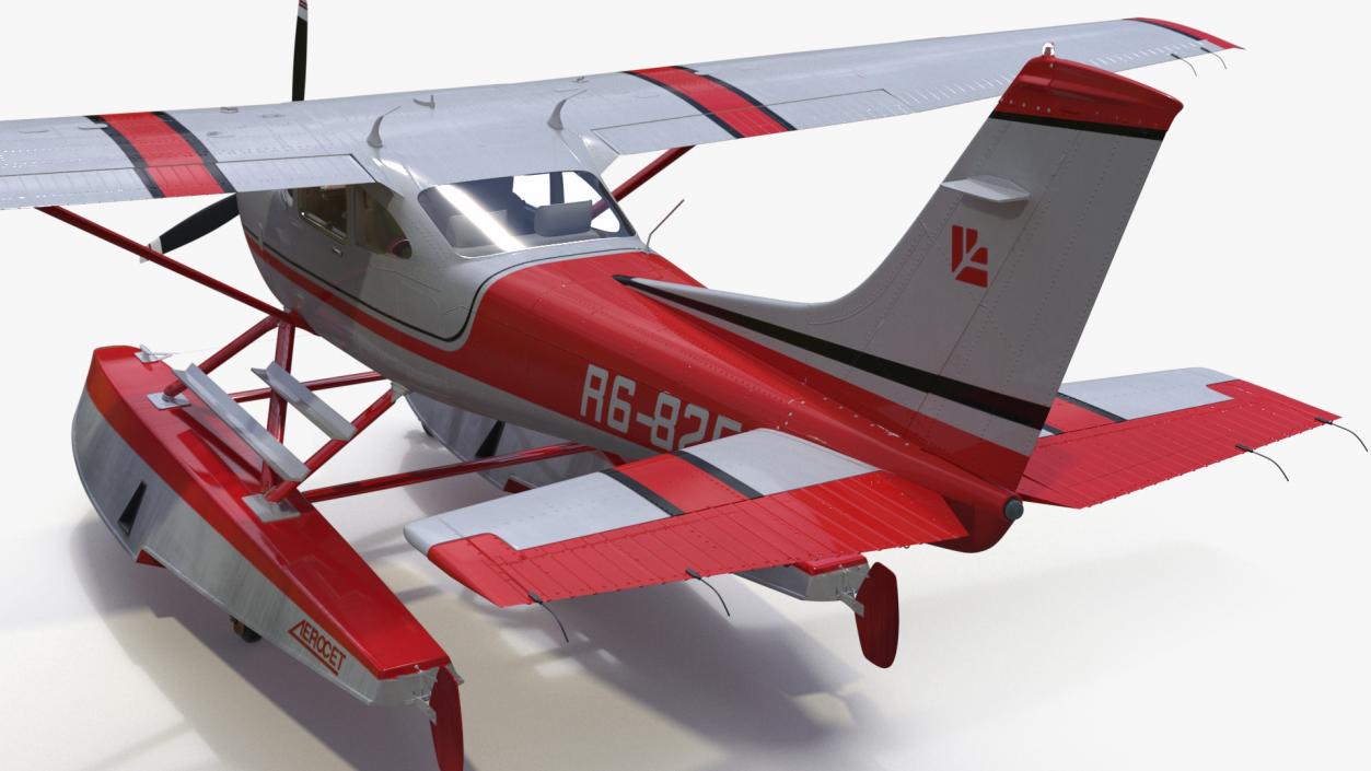 3D Seaplane Cessna 182 with Floats Rigged model