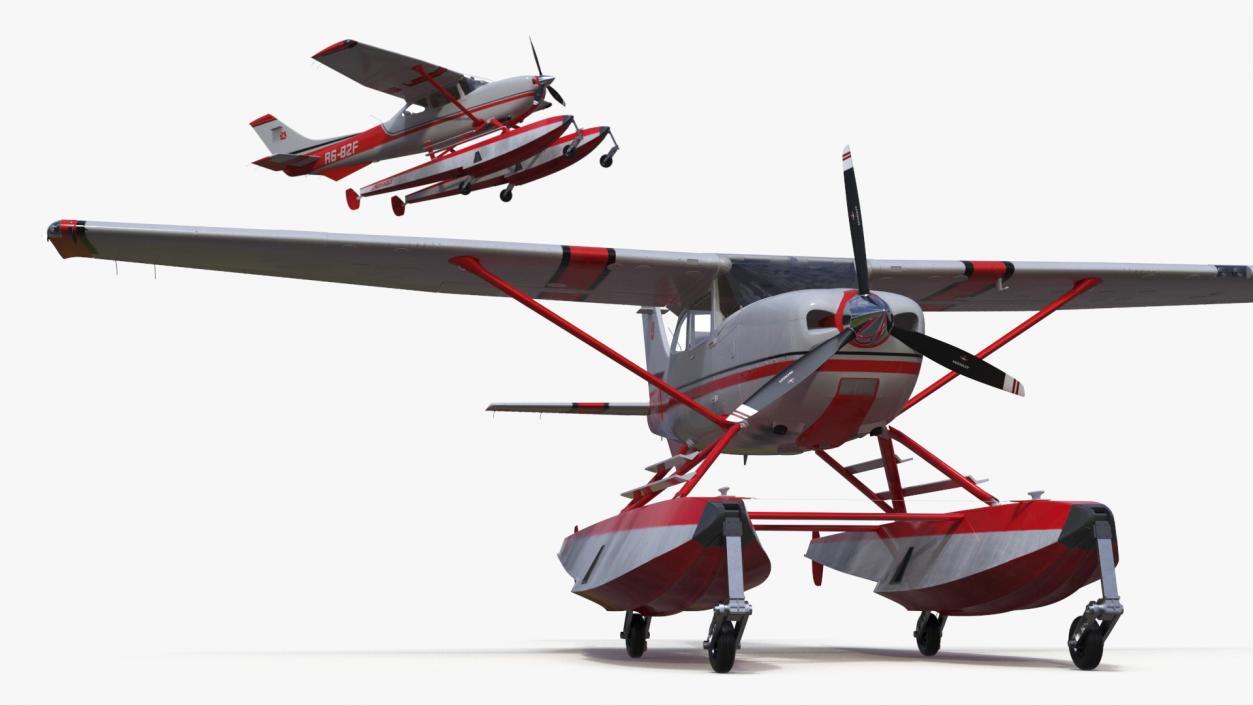 3D Seaplane Cessna 182 with Floats Rigged model