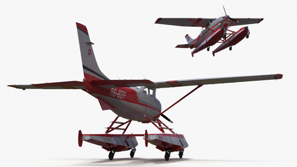 3D Seaplane Cessna 182 with Floats Rigged model