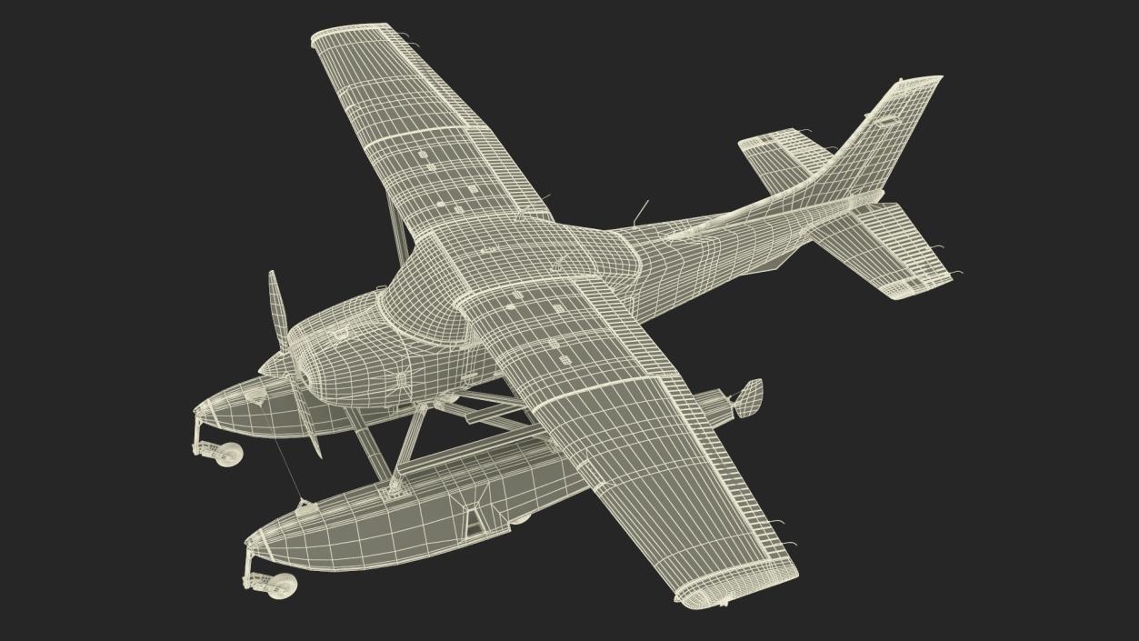 3D Seaplane Cessna 182 with Floats Rigged model