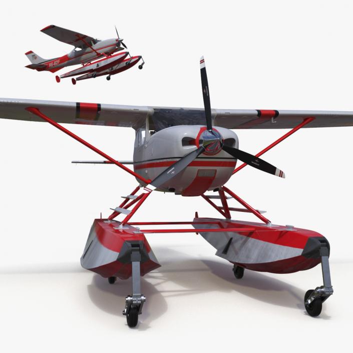 3D Seaplane Cessna 182 with Floats Rigged model