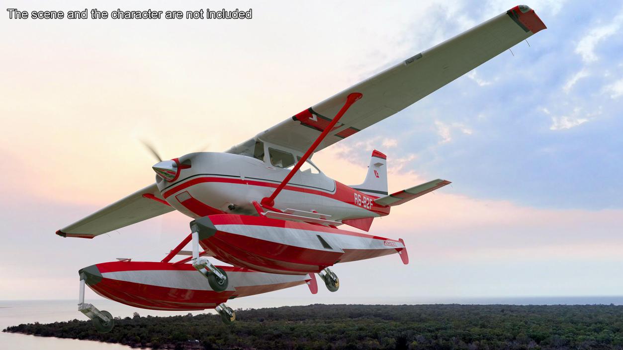 3D Seaplane Cessna 182 with Floats Rigged model