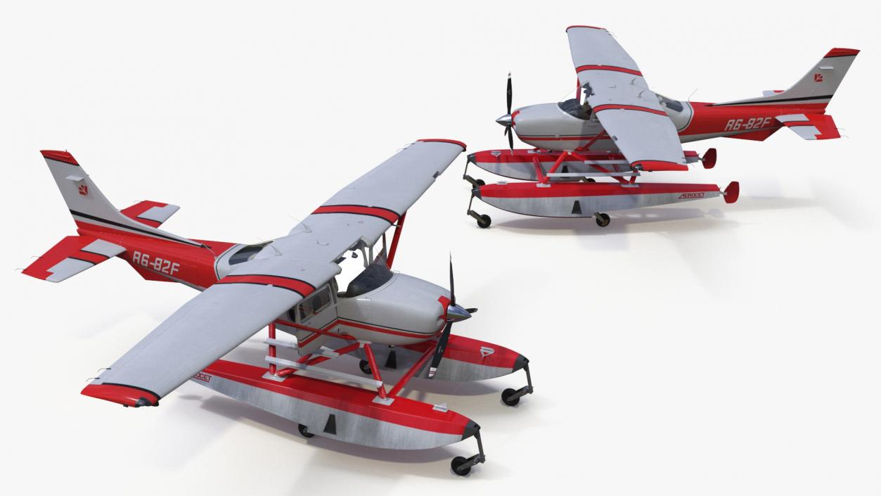 3D Seaplane Cessna 182 with Floats Rigged model