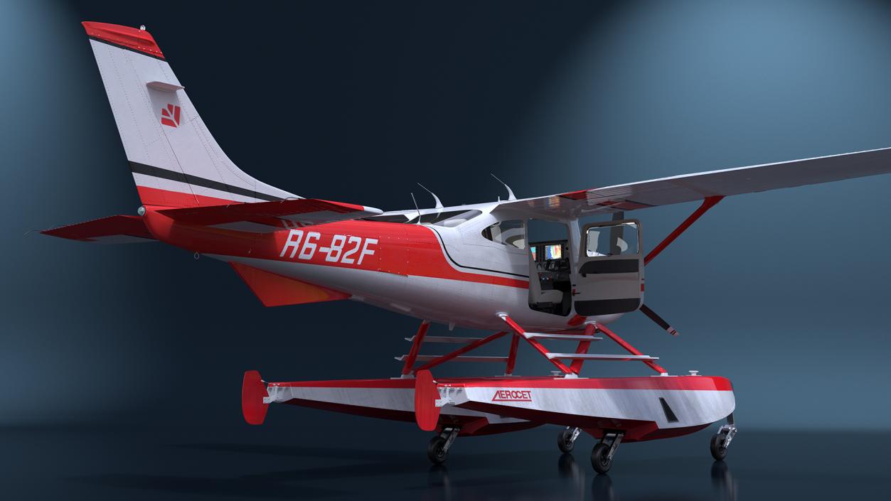 3D Seaplane Cessna 182 with Floats Rigged model