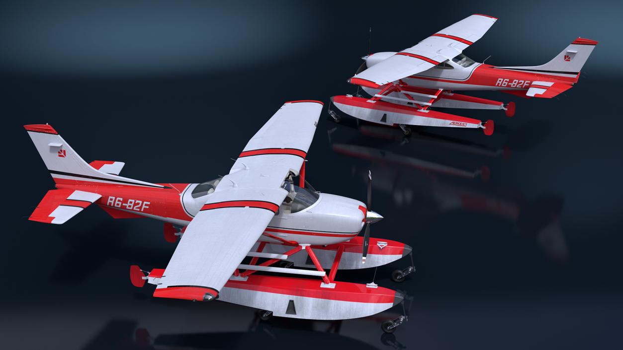 3D Seaplane Cessna 182 with Floats Rigged model