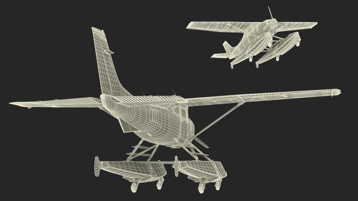 3D Seaplane Cessna 182 with Floats Rigged model