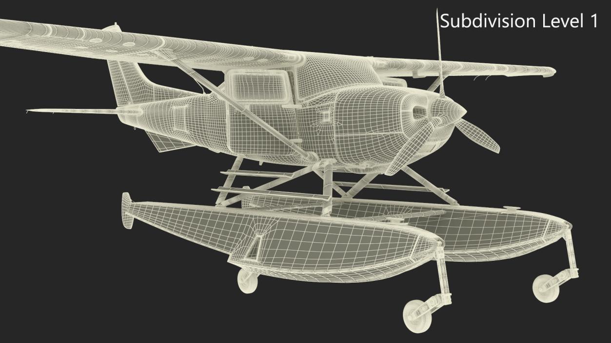 3D Seaplane Cessna 182 with Floats Rigged model