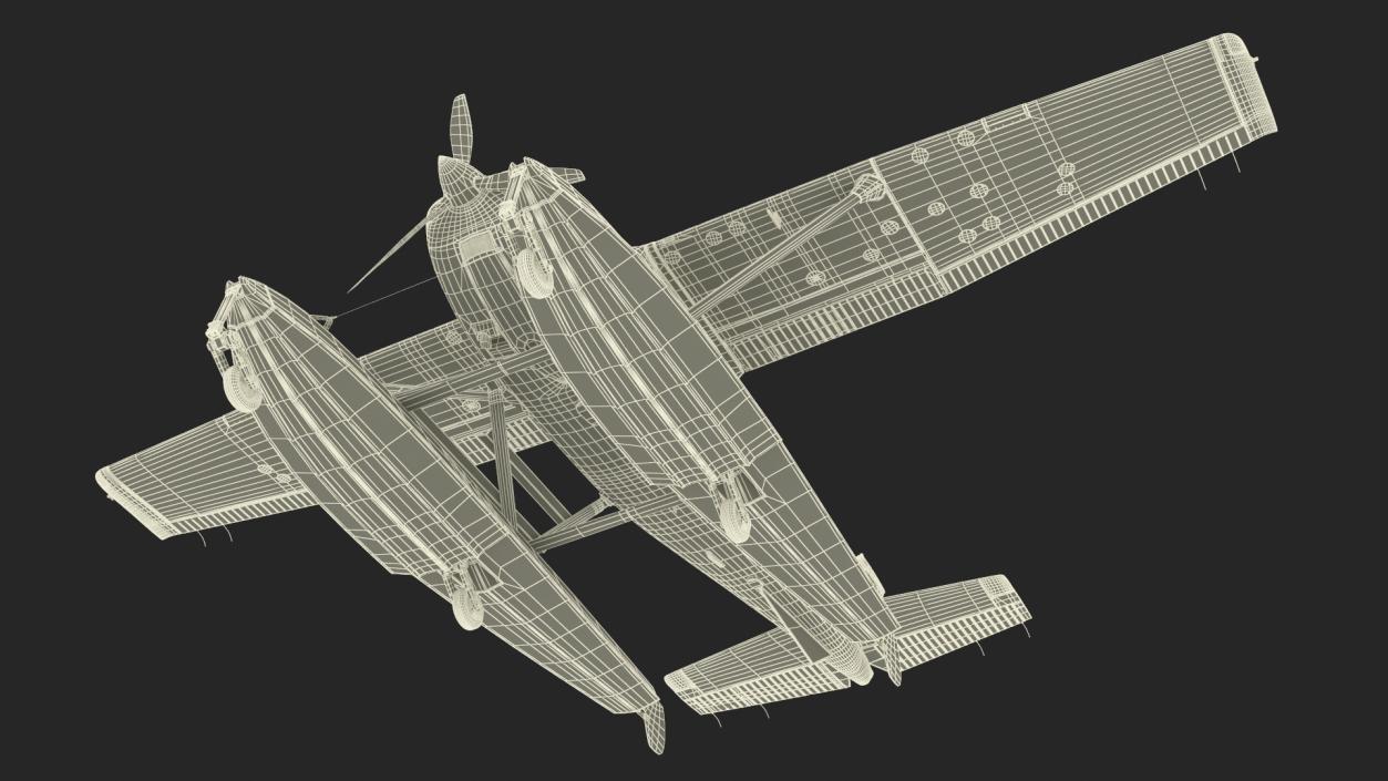 3D Seaplane Cessna 182 with Floats Rigged model