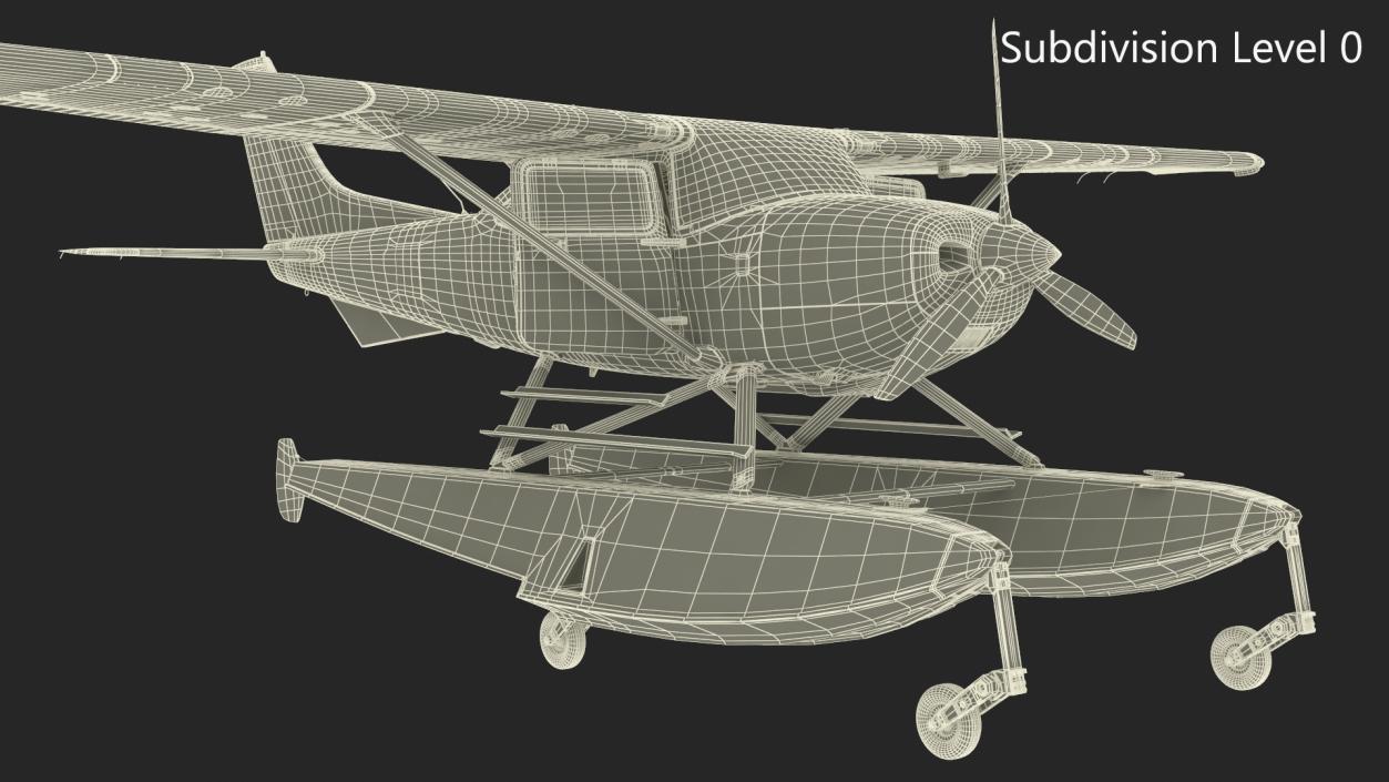 3D Seaplane Cessna 182 with Floats Rigged model