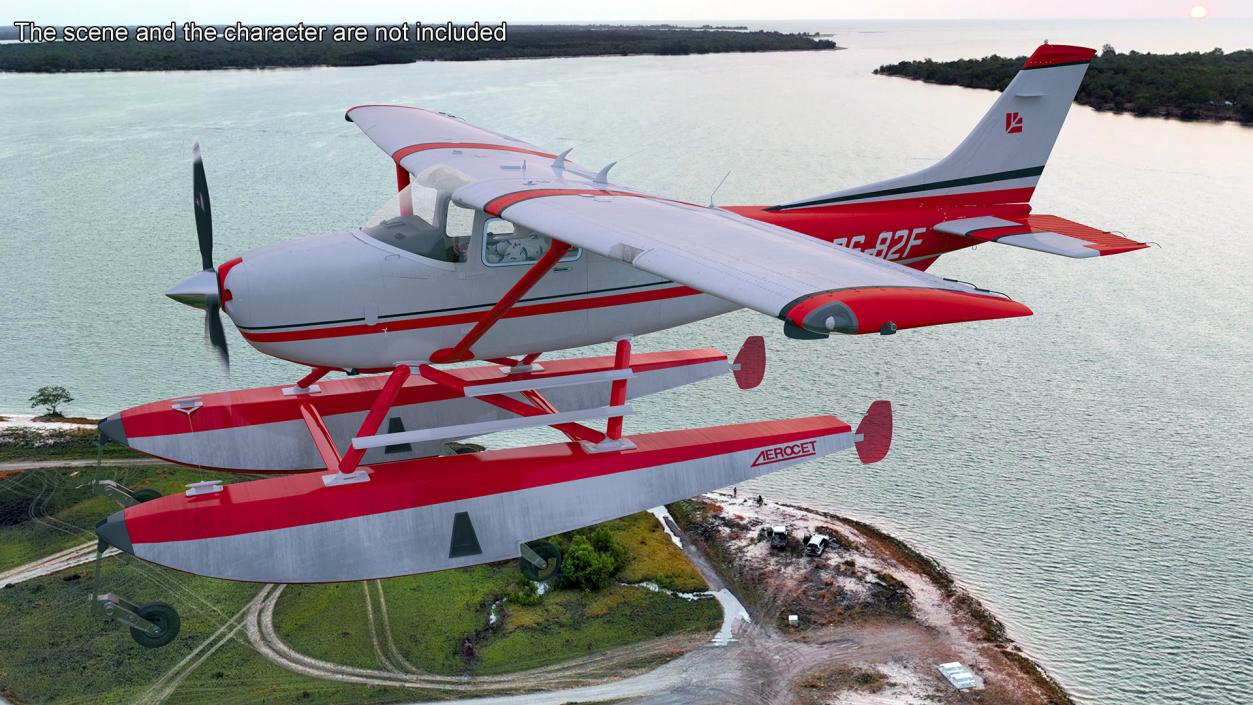 3D Seaplane Cessna 182 with Floats Rigged model